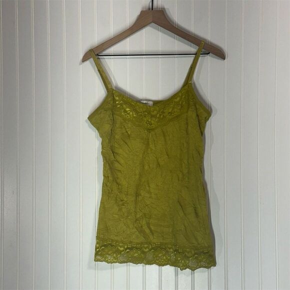 Dressbarn Green Lace Trim Camisole Tank Top Size Large Adjustable Straps Boho - Picture 1 of 9
